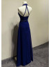 Beaded Halter Neck Navy Blue Chiffon Stunning Evening Dress